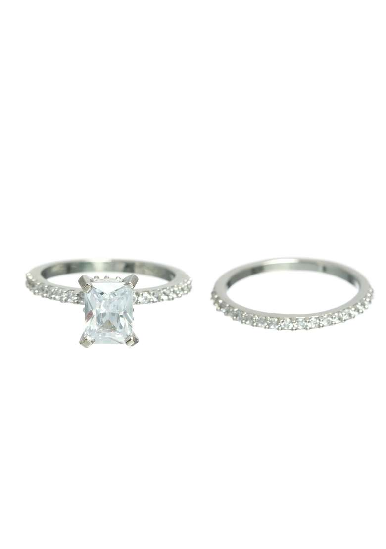 Silver Plated Silver Toned White Kundan Studded Finger Ring - Indya