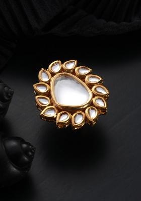 Gold Plated Kundan Studded Finger Ring