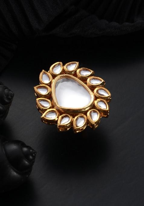Gold Plated Kundan Studded Finger Ring