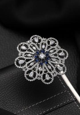 Silver Plated Ad Stone Studded Adjustable Cocktail Finger Ring