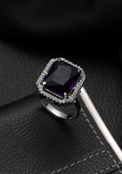 Silver Plated Ad Studded Finger Ring