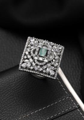 Silver Plated Ad Studded Adjustable Finger Ring