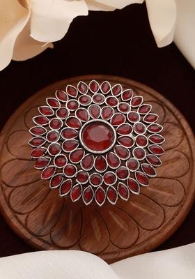 Silver Plated And Stone Studded Adjustable German Silver Finger Ring