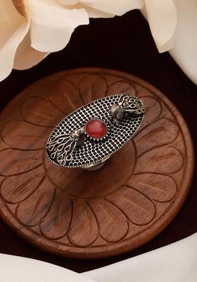 Silver Plated Artificial Stones And Beads Studded Finger Ring