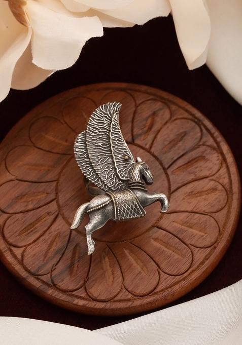 Silver Plated German Silver Horse Shaped Adjustable Finger Ring