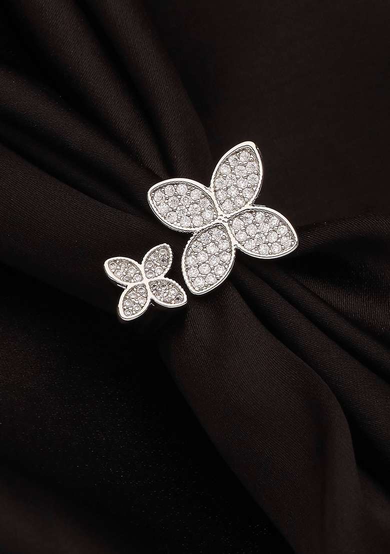 Silver Plated Cubic Zirconia Studded Finger Ring - Indya