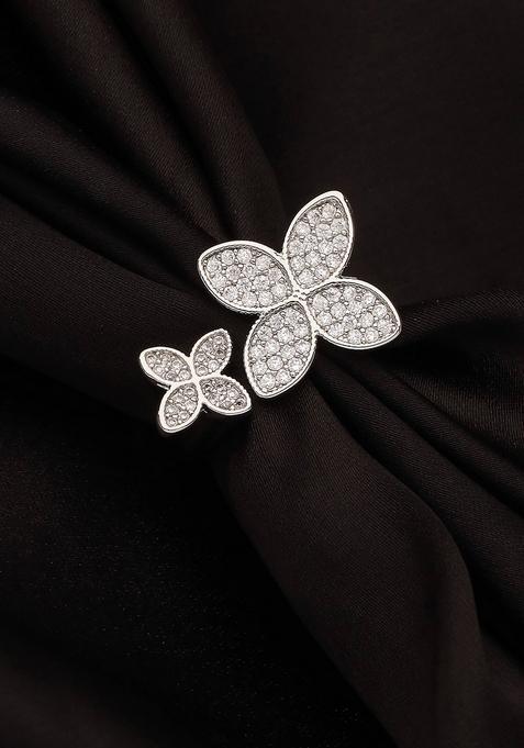 Silver Plated Cubic Zirconia Studded Finger Ring