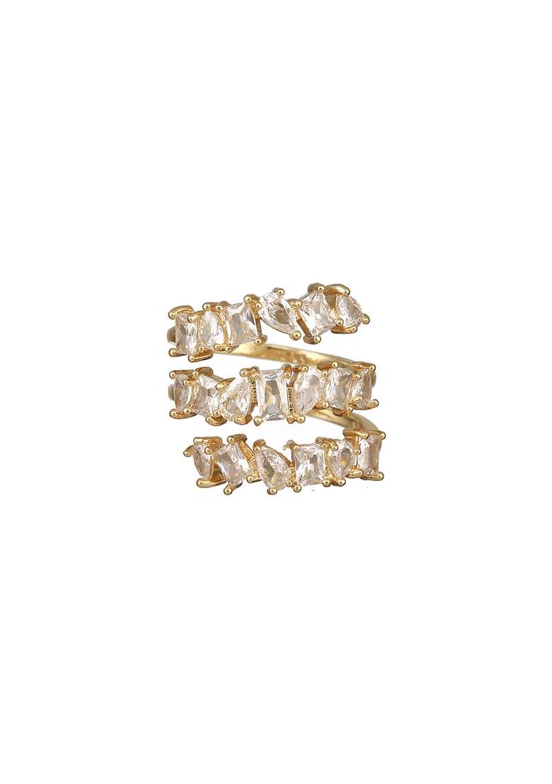 Gold Plated Cubic Zirconia Studded And Layered Adjustable Finger Ring - Indya