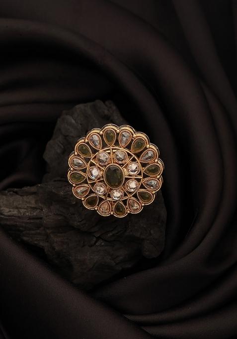 Gold Plated Kundan Studded Finger Ring