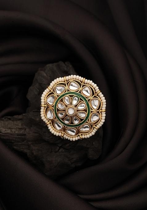 Gold Plated Kundan Studded Finger Ring