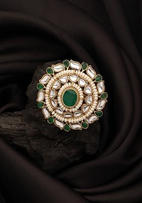 Gold Plated Kundan Studded And Pearl Beaded Finger Rings