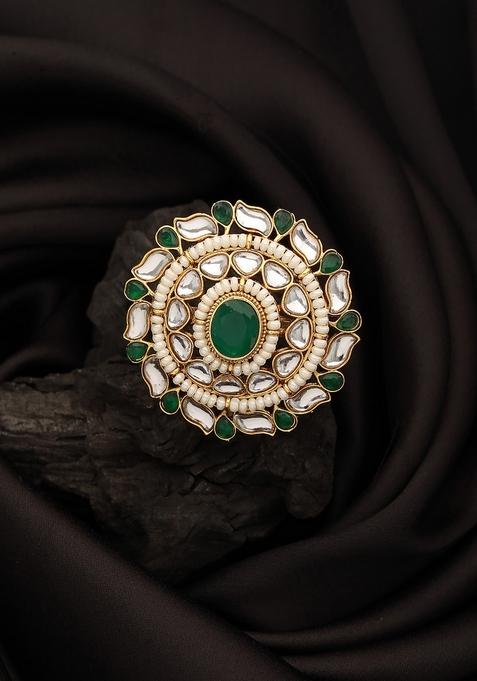 Gold Plated Kundan Studded And Pearl Beaded Finger Rings