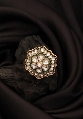 Gold Plated Kundan Studded Meenakari Adjustable Ring