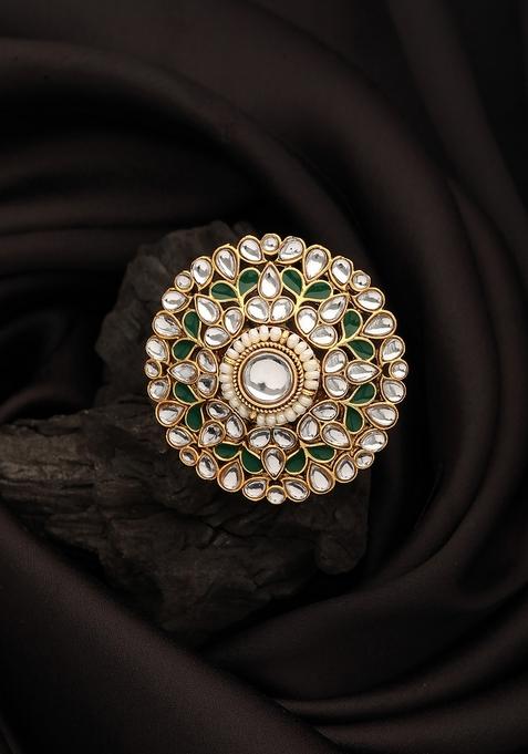 Gold Plated Kundan Studded Adjustable Finger Ring