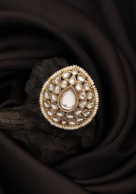 Gold Plated Kundan Studded Finger Ring