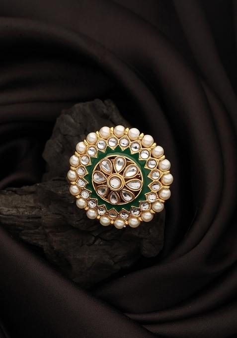 Gold Plated Kundan Studded Finger Ring