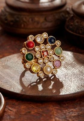 Gold Plated American Diamond Studded Adjustable Finger Ring