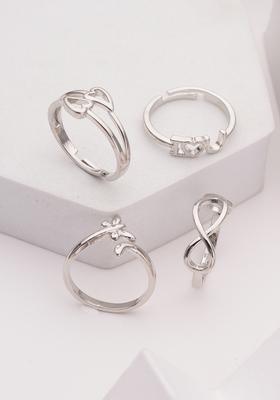 Silver Plated Set Of 4 Stainless Steel Adjustable Finger Rings