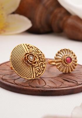 Gold Plated Set Of 2 Artificial Stones Studded Finger Rings