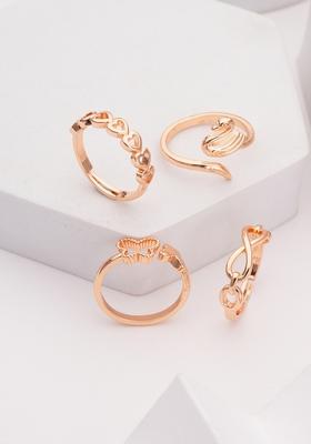 Set Of 4 Stainless Steel Gold Plated Adjustable Finger Rings