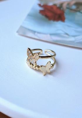 14K Gold Plated Anti Tarnish Dual Layer Butterfly Adjustable Ring