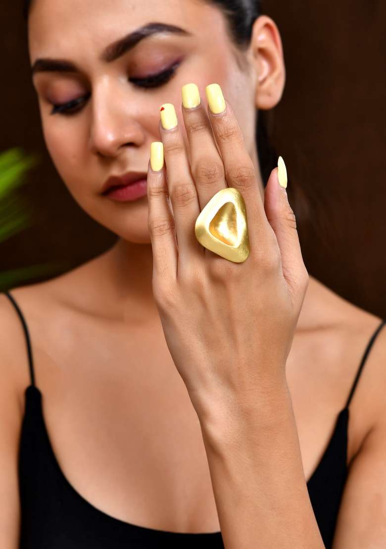18K Gold Plated Geomatical Shaped Big Ring - Indya