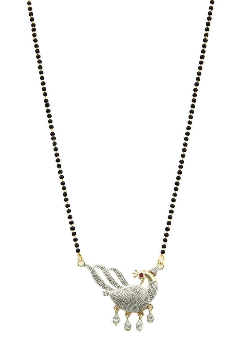 Gold Plated American Diamond Studded Pearl Embedded Mangalsutra With Earrings