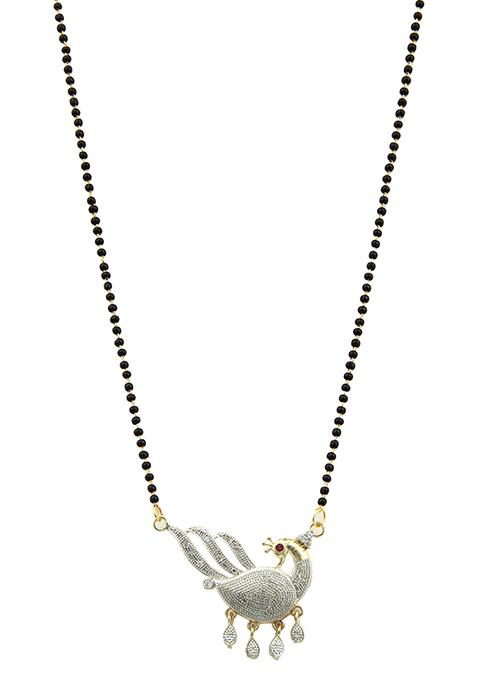 Gold Plated American Diamond Studded Pearl Embedded Mangalsutra With Earrings