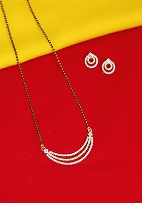Gold Plated Long Bead Chain Mangalsutra With Earrings