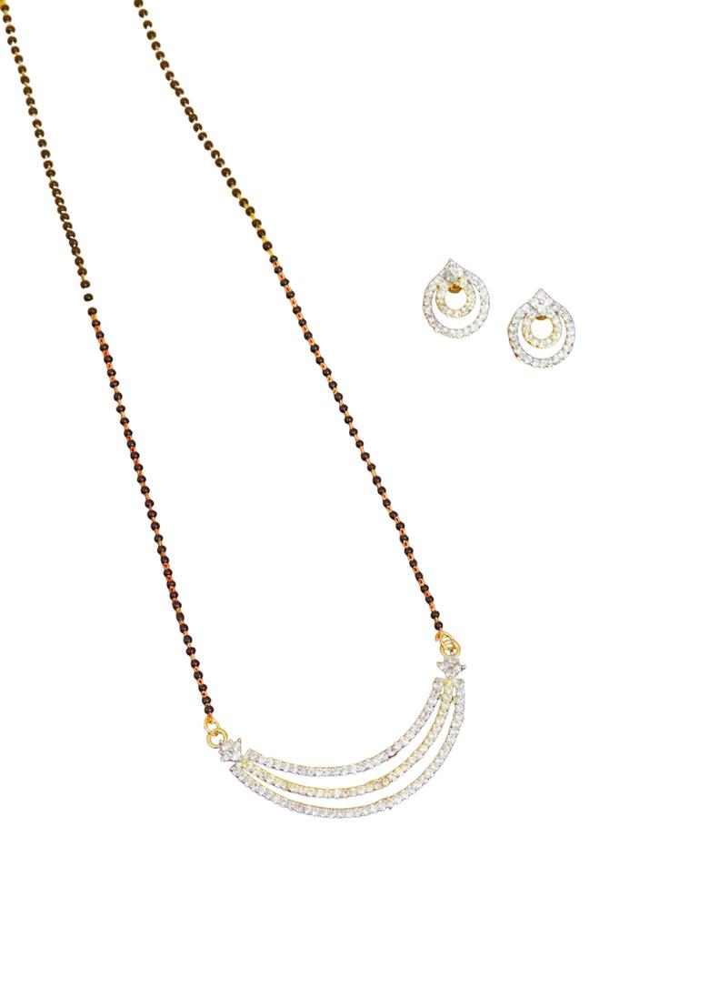 Gold Plated Long Bead Chain Mangalsutra With Earrings