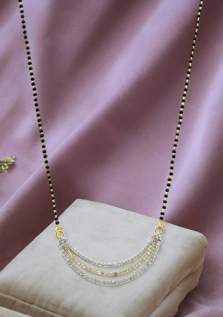 Gold Plated Long Bead Chain Mangalsutra With Earrings