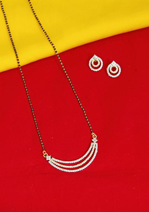 Gold Plated Long Bead Chain Mangalsutra With Earrings