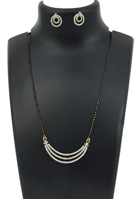 Gold Plated Long Bead Chain Mangalsutra With Earrings