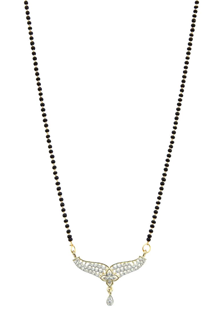 Gold Plated Floral Pendant Bead Chain Mangalsutra With Earrings