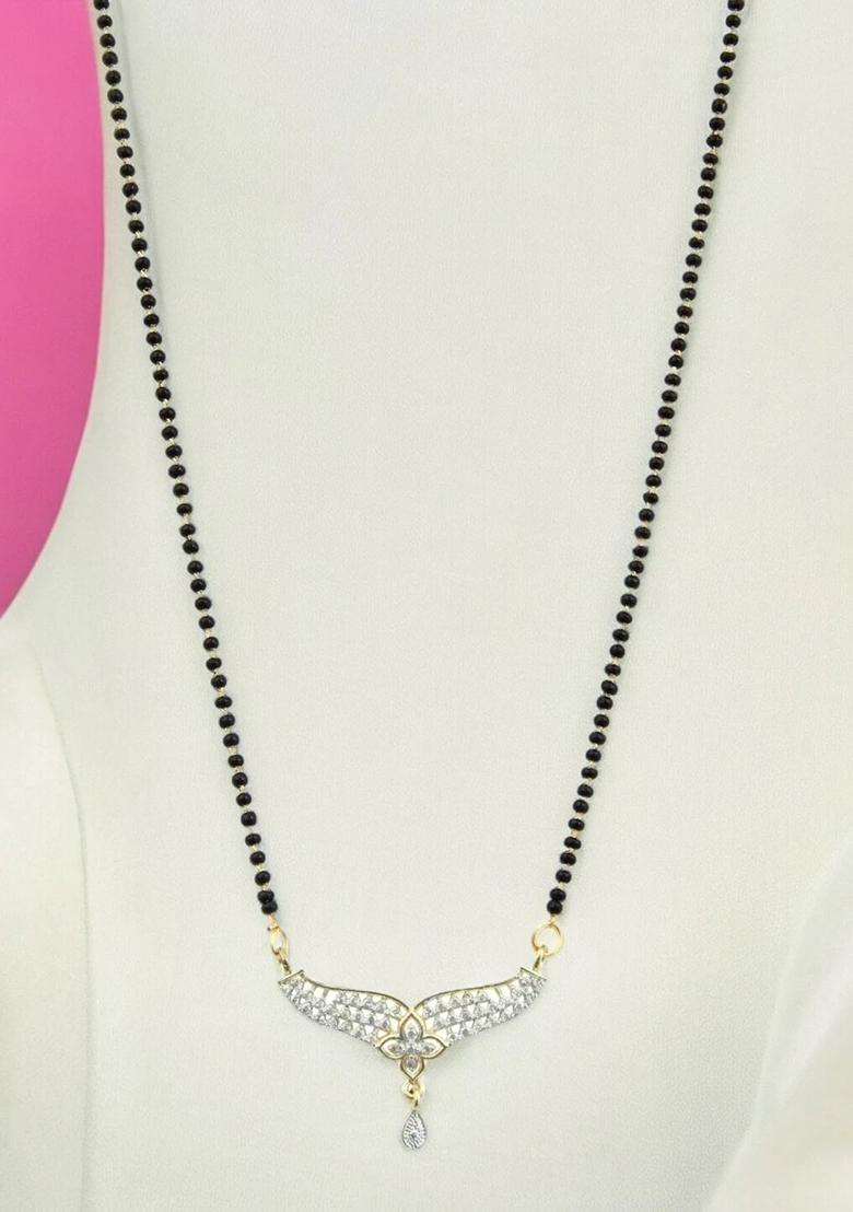 Gold Plated Floral Pendant Bead Chain Mangalsutra With Earrings