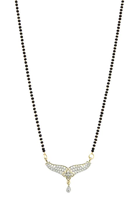 Gold Plated Floral Pendant Bead Chain Mangalsutra With Earrings