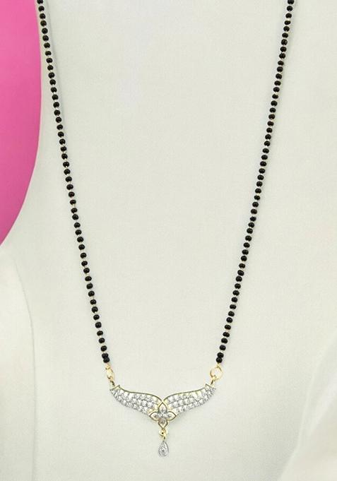 Gold Plated Floral Pendant Bead Chain Mangalsutra With Earrings