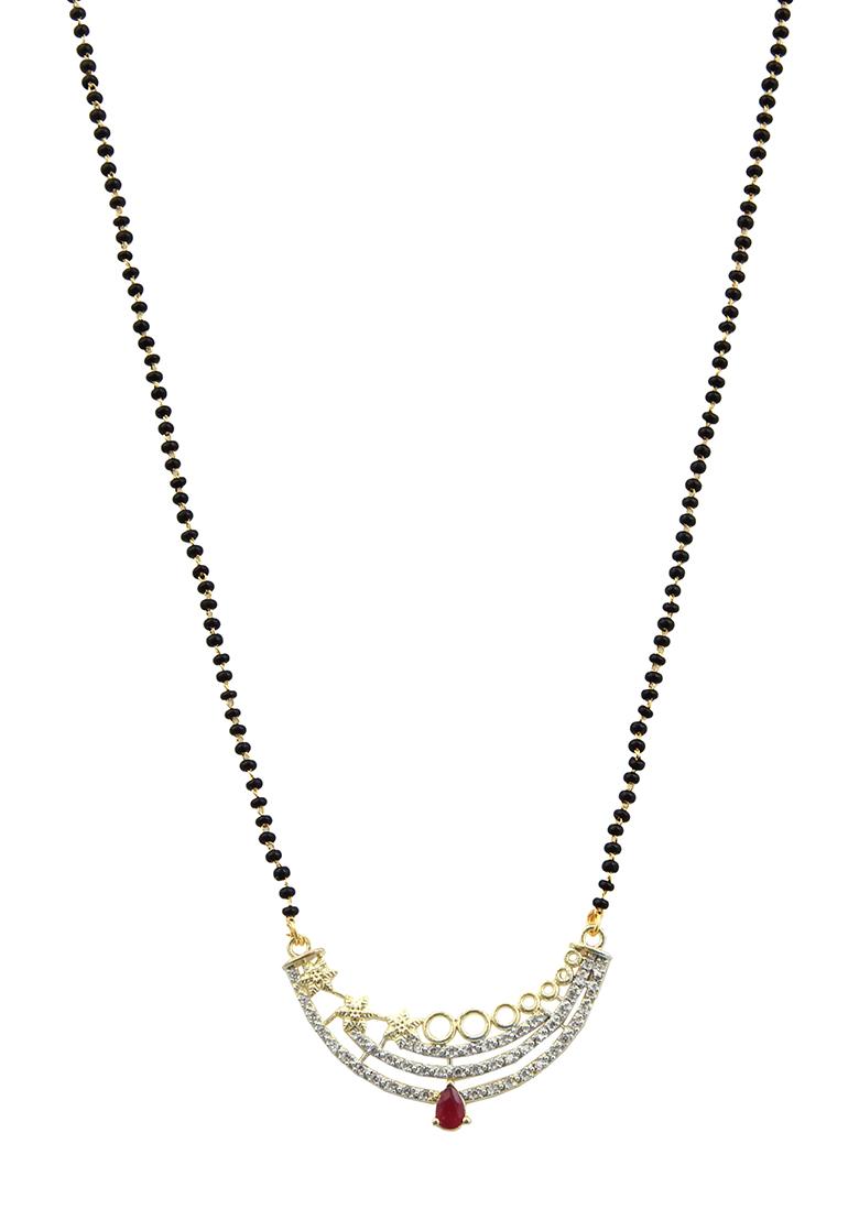 Gold Plated Sterling Star Studded Stone Chain Mangalsutra With Earrings