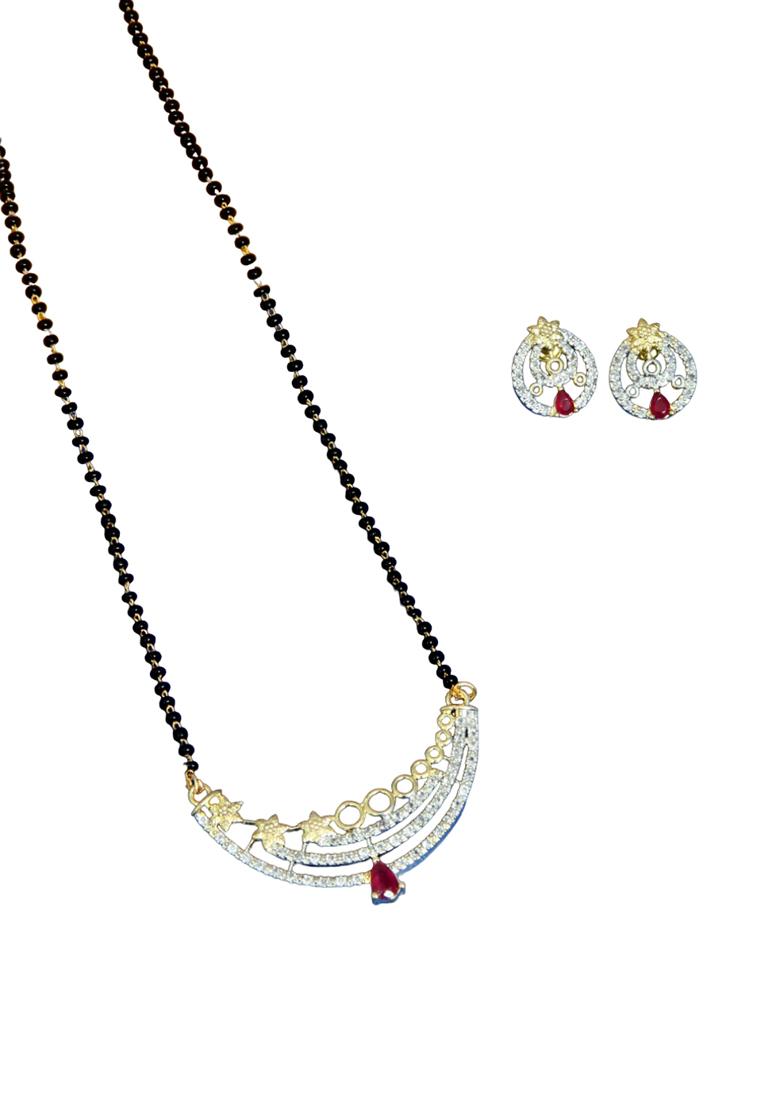 Gold Plated Sterling Star Studded Stone Chain Mangalsutra With Earrings