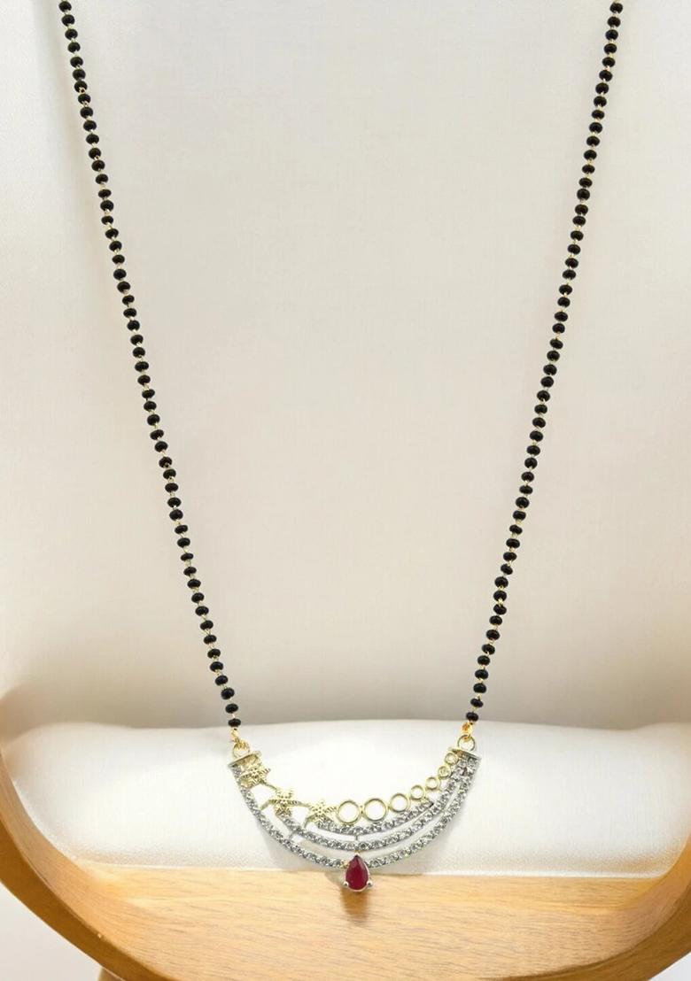 Gold Plated Sterling Star Studded Stone Chain Mangalsutra With Earrings