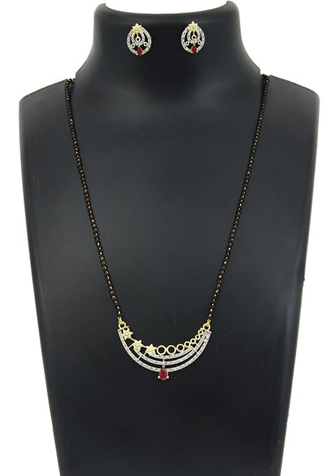 Gold Plated Sterling Star Studded Stone Chain Mangalsutra With Earrings