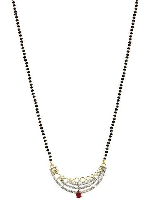 Gold Plated Sterling Star Studded Stone Chain Mangalsutra With Earrings