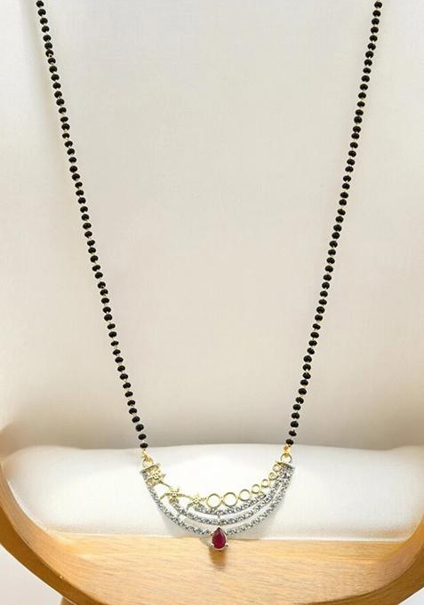 Gold Plated Sterling Star Studded Stone Chain Mangalsutra With Earrings