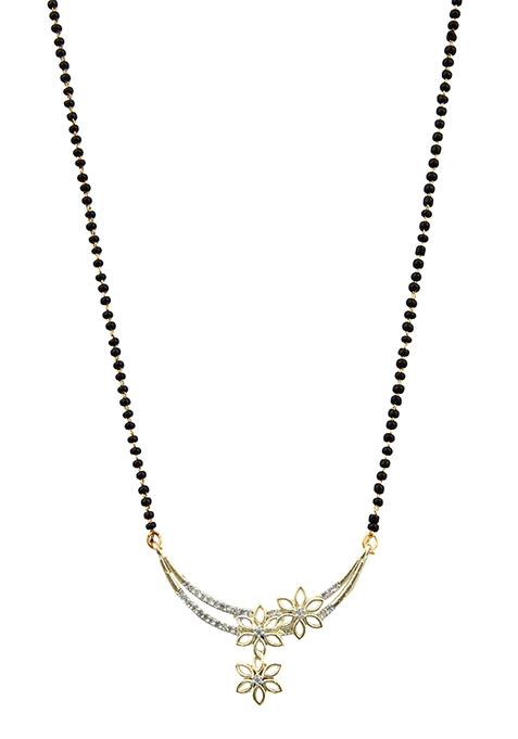 Gold Plated Studded Floral Bead Chain Mangalsutra With Earrings