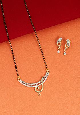 Gold Plated Studded Musical String Mangalsutra With Earrings