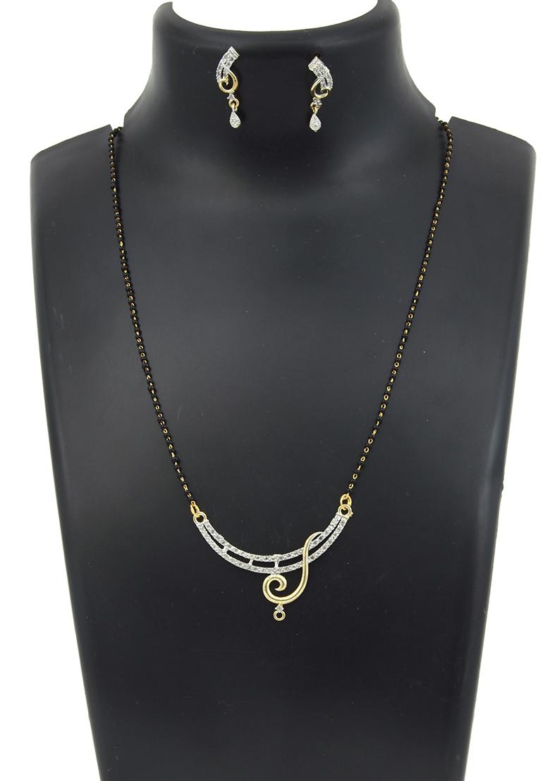 Gold Plated Studded Musical String Mangalsutra With Earrings