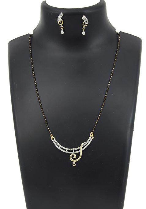 Gold Plated Studded Musical String Mangalsutra With Earrings