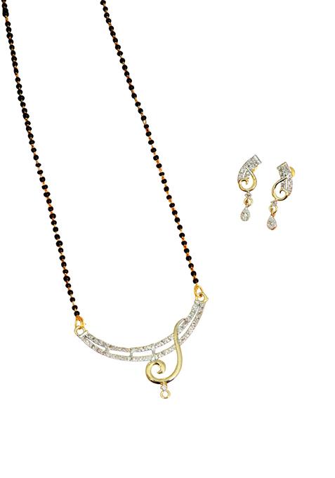 Gold Plated Studded Musical String Mangalsutra With Earrings