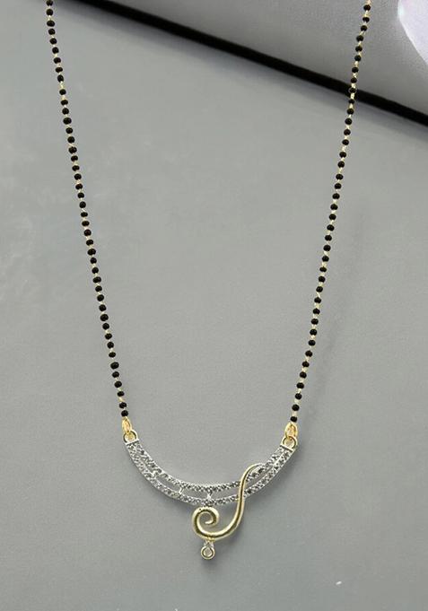 Gold Plated Studded Musical String Mangalsutra With Earrings