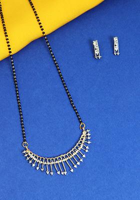 Gold Plated American Diamond Studded Mangalsutra With Earrings